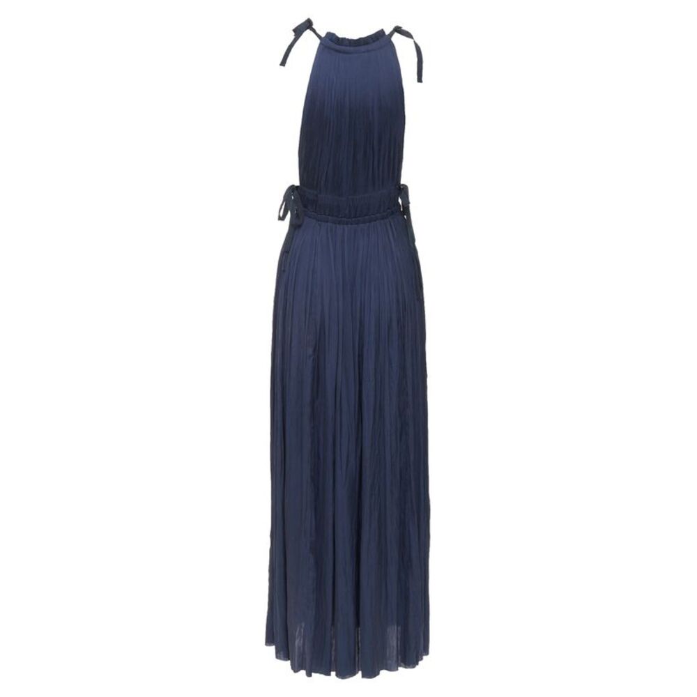 ULLA JOHNSON midnight blue pleated halter neck drawstring tie midi dress US0 XS - Picture 6 of 9